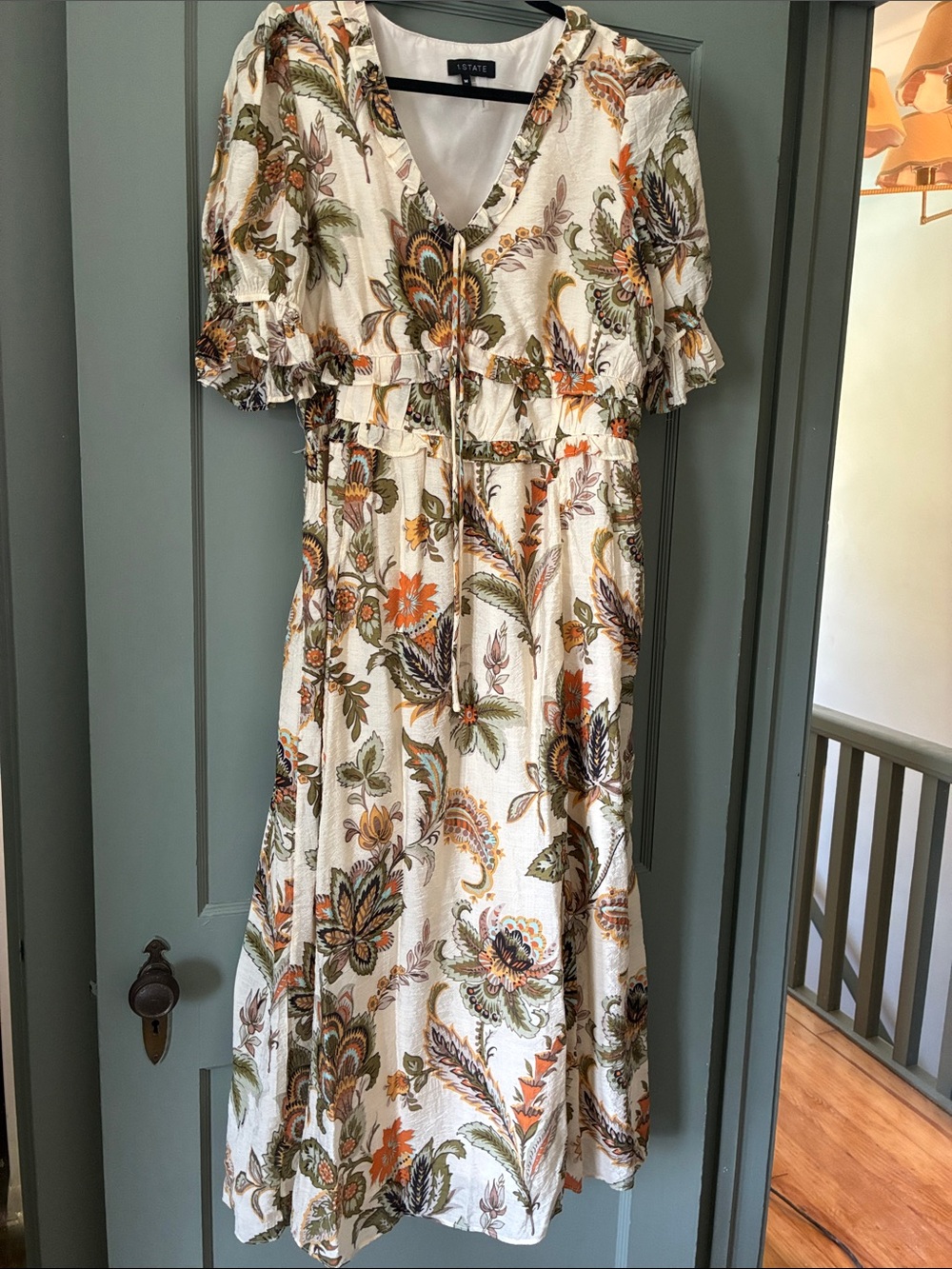 1. State Cream Maxi Dress with Green and Orange Floral Print